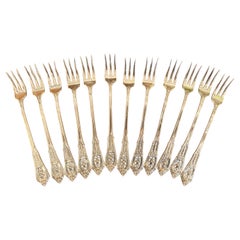 Set of 12 Antique American Wallace & Co. Sterling Silver Cocktail Forks, Ca 1900