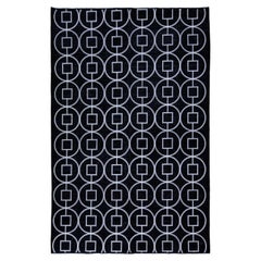 Moderner moderner türkischer handgefertigter Teppich aus schwarzer Wolle mit geometrischem Muster