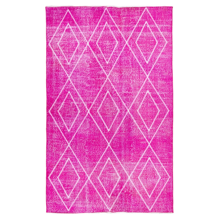 Pink Turkish Rug Pattern Pink Modern Turkish Handmade Tribal Pattern Wool Rug For Sale at 1stDibs