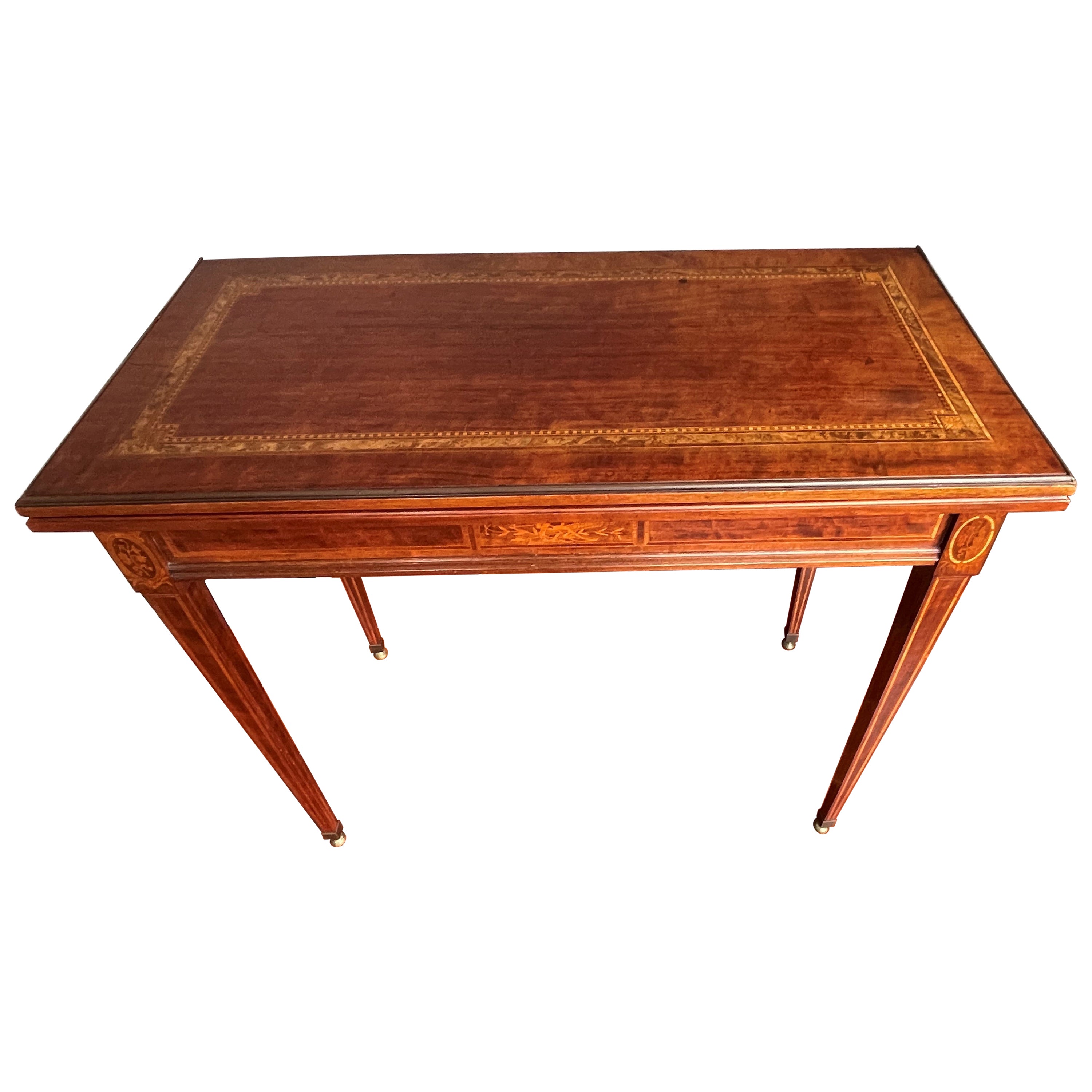 Antique Marquetry Inlaid Nutwood Side Table and Games Table with Great Patina For Sale