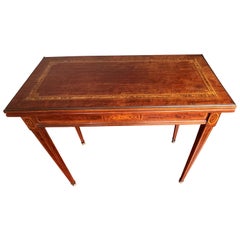 Used Marquetry Inlaid Nutwood Side Table and Games Table with Great Patina