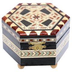 Vintage Mosaic Marquetry Moorish Octagonal Music Box Granada Spain