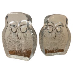 Blenko Cast Glass Owl Bookends