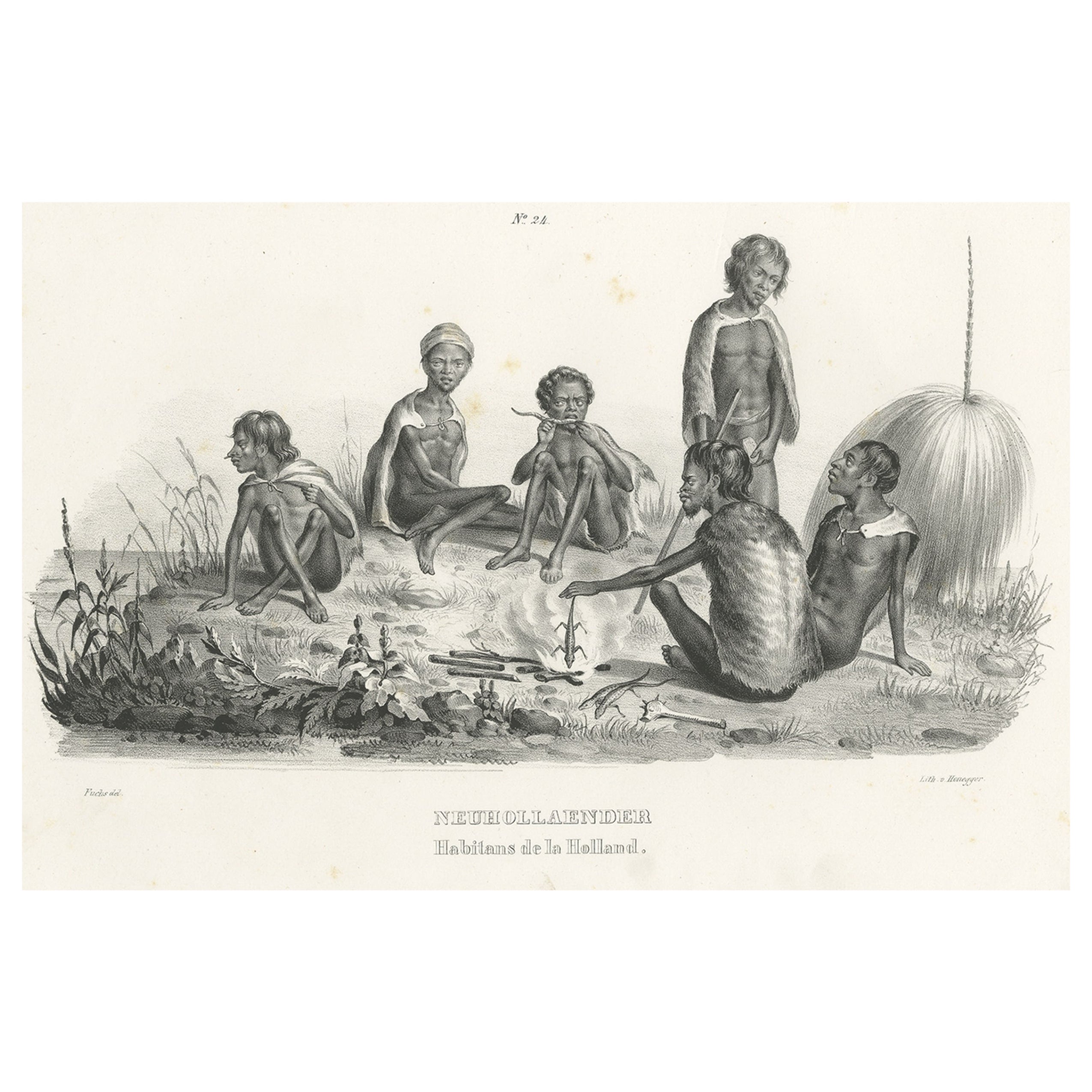 Original Old View of Aboriginals, Inhabitants of New Holland 'Australia', c.1845 For Sale
