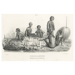 Antique Original Old View of Aboriginals, Inhabitants of New Holland 'Australia', c.1845