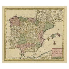 Detailed Old Map showing Spain and Portugal Incl. Majorca, Minorca & Ibiza, 1740