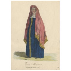 Original Old Hand-Colored Engraving of a Lady from Moscow, Russia, 1805