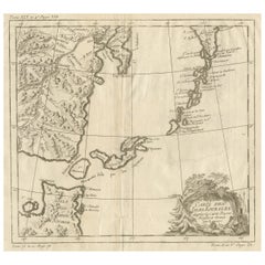 Antique Old Map of The Kurile Islands, from Hokkaido, Japan to Kamchatka, Russia, c.1750