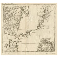 Ancienne carte des îles Kurile, de Hokkaido, au Japon, à Kamchatka, en Russie, vers 1750