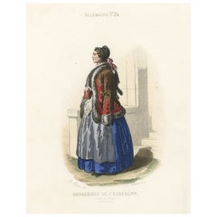 Old Print of a Bourgeoise in Folk Costume from Jászsági, Lower Hungary, 1850