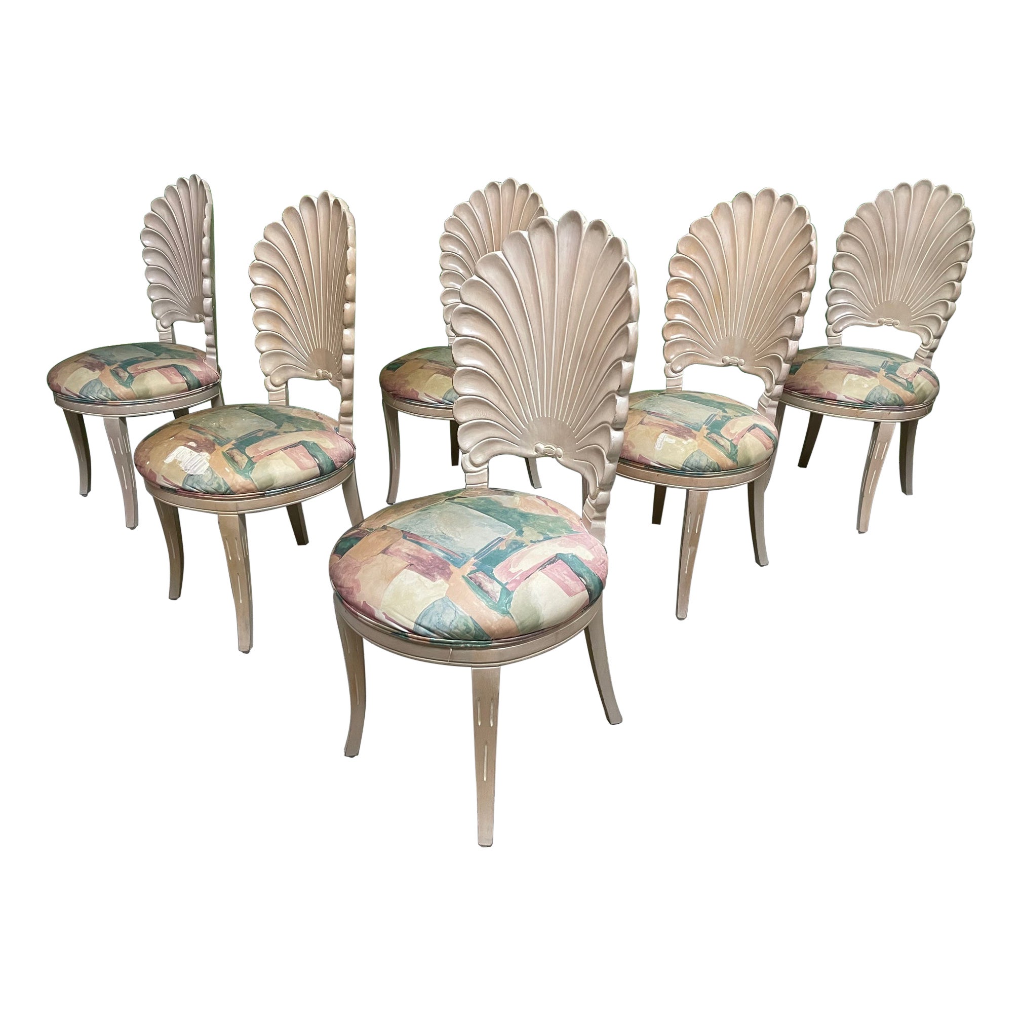Venetian Grotto Style Shell Back Dining Chairs, Set of 6