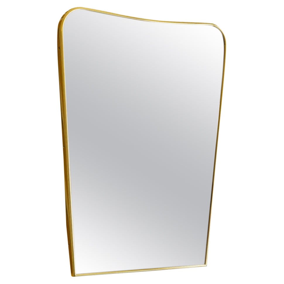 Vintage Curved Wall Brass Mirror, Italy 1950's