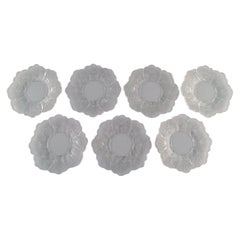 Seven Lalique "Pansies" Plates in Frosted Art Glass Shaped like Flower Petals