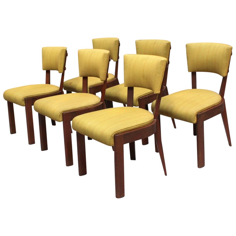 Set of 6 Fine French Art Deco Oak Dining Chairs by Dudouyt (Table Available) For Sale