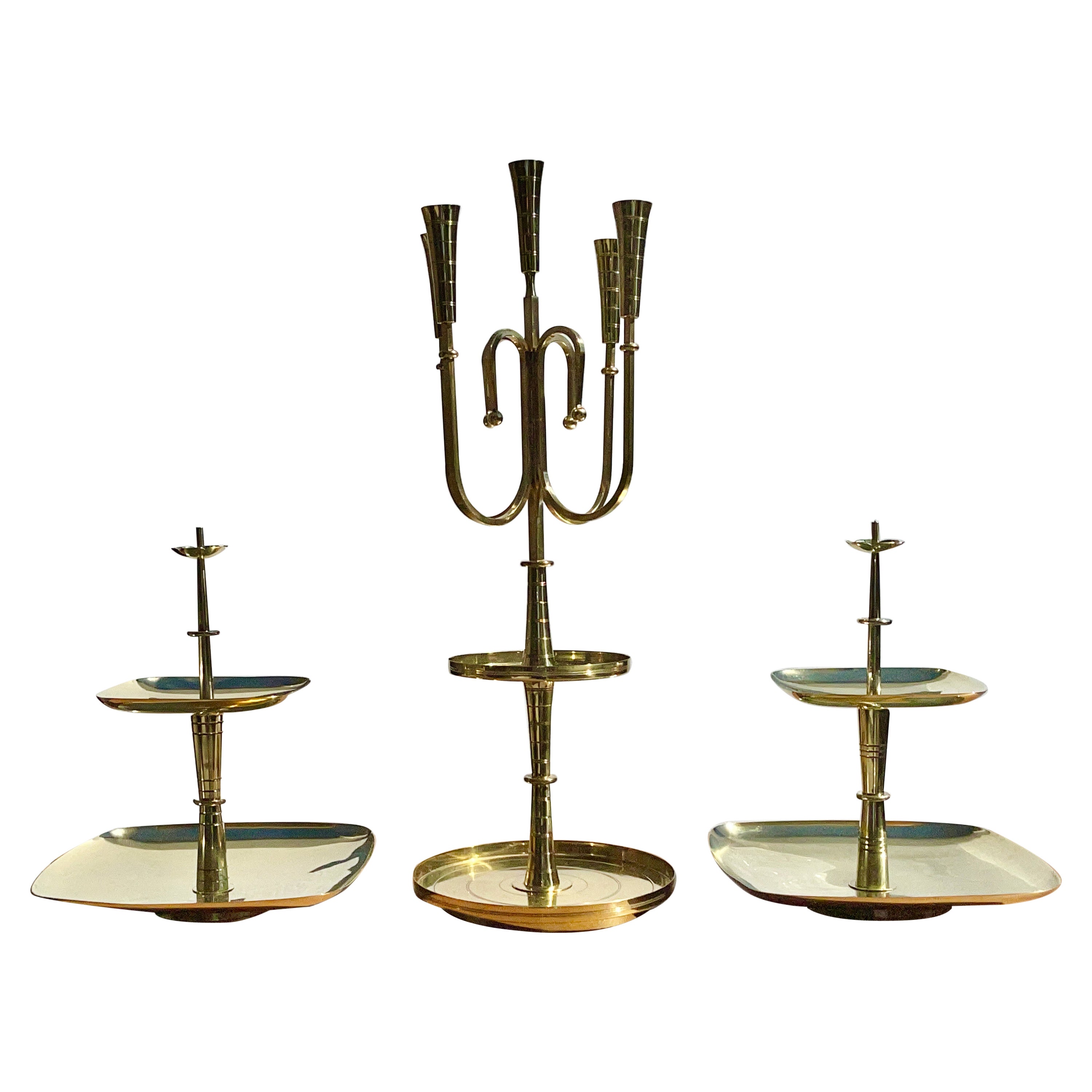 Tommi Parzinger for Dorlyn Silversmiths Candelabrum & Pair Serving Trays