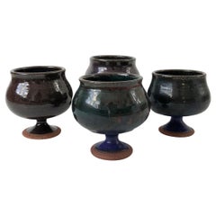 Set of 4 Vintage 1970s Studio Pottery Goblets