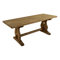 French Bleached Oak Normandy Monastery Table, Farm Table, Trestle Table, C. 1900