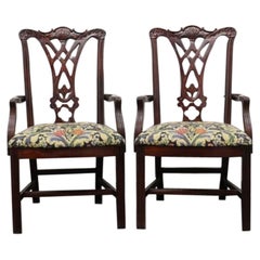 THOMASVILLE Chippendale Straight Leg Dining Captain's Armchairs - Pair
