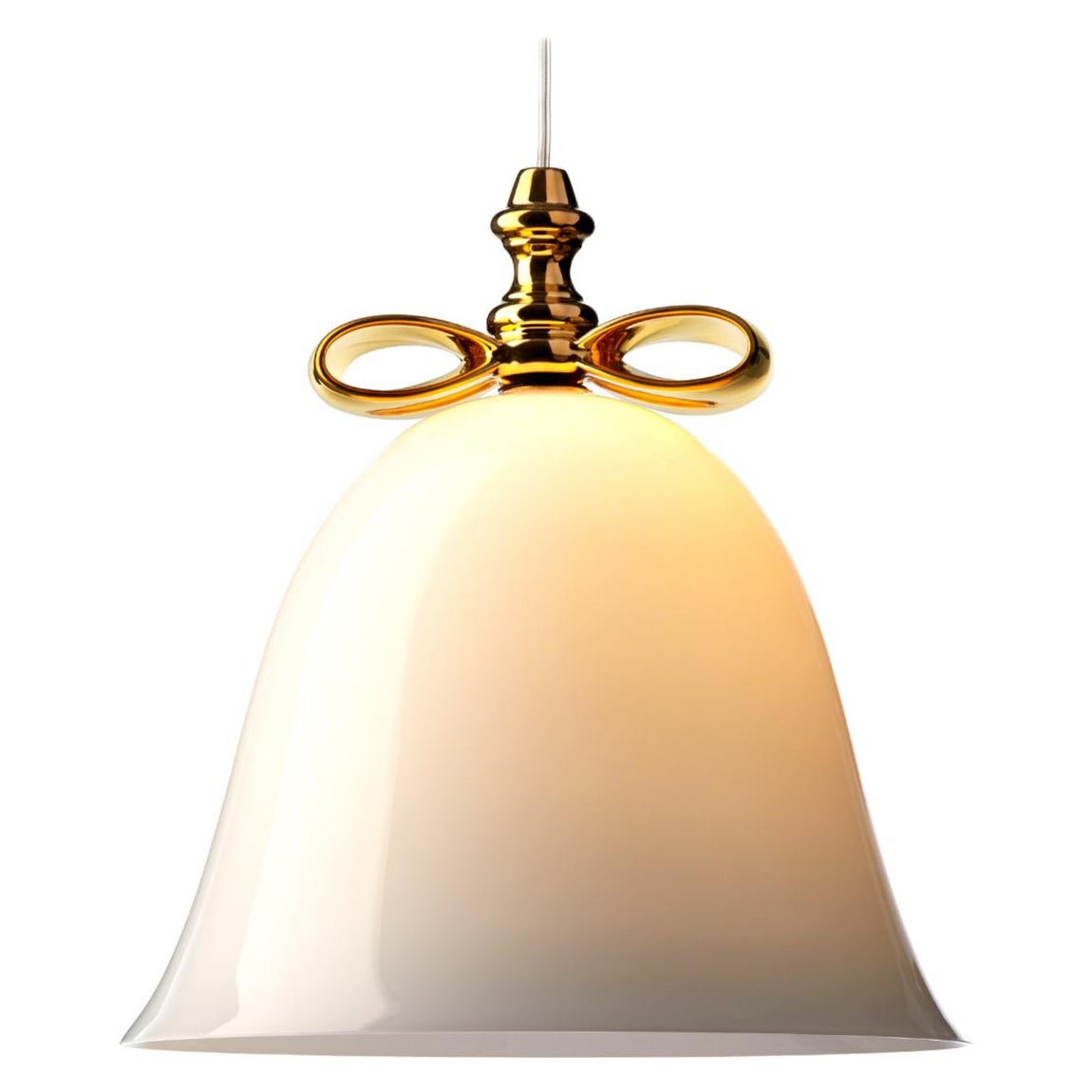 Moooi Bell Small Suspension Lamp in Gold-White Mouth Blown Glass For Sale