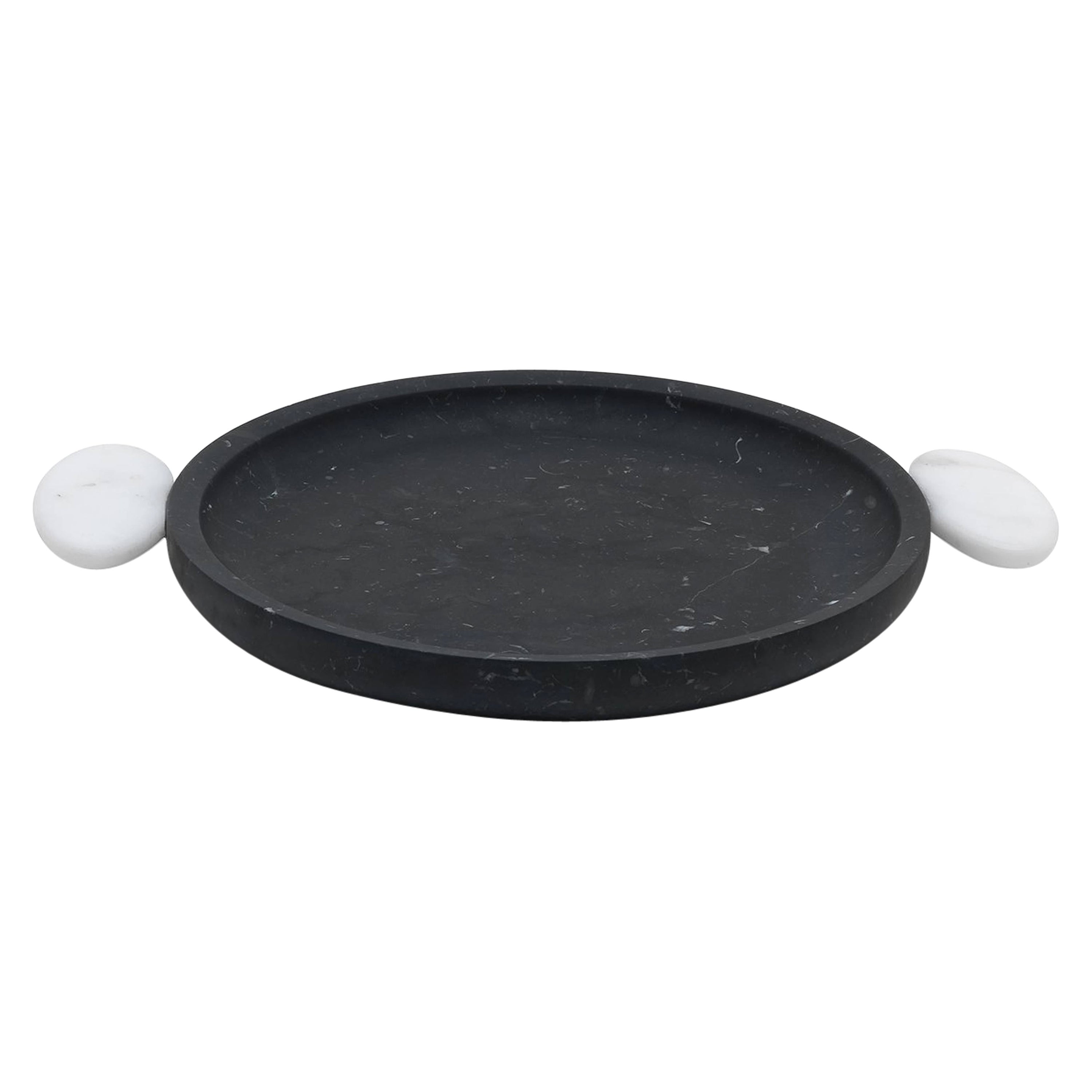 New Modern Serving Tray in Nero and White Marble, creator Matteo Cibic, Stock  For Sale