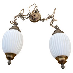 Hollywood Regency Frosted White Milk Glass Swag Lamps, a Pair