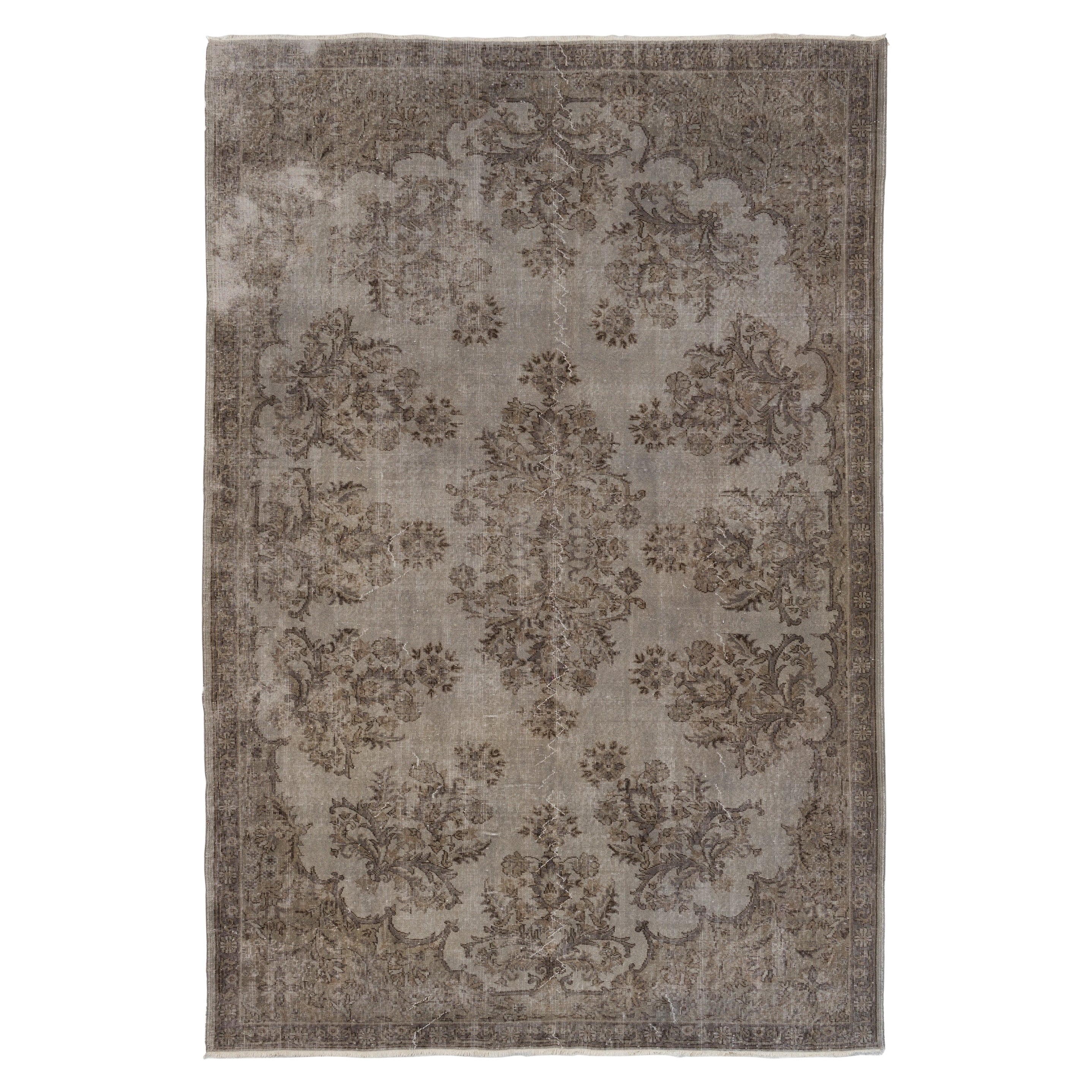 7.2x10.5 Ft Handmade Floral Garden Design Large Rug. Gray Vintage  Carpet For Sale