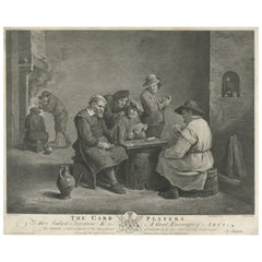 Original Antique Print of People Playing Cards in the Early 18th Century, 1751