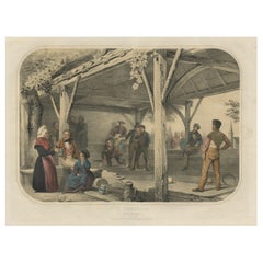 Used Old Print of 'Beugelen', One of the Oldest Ball Sports in The Netherlands, 1857