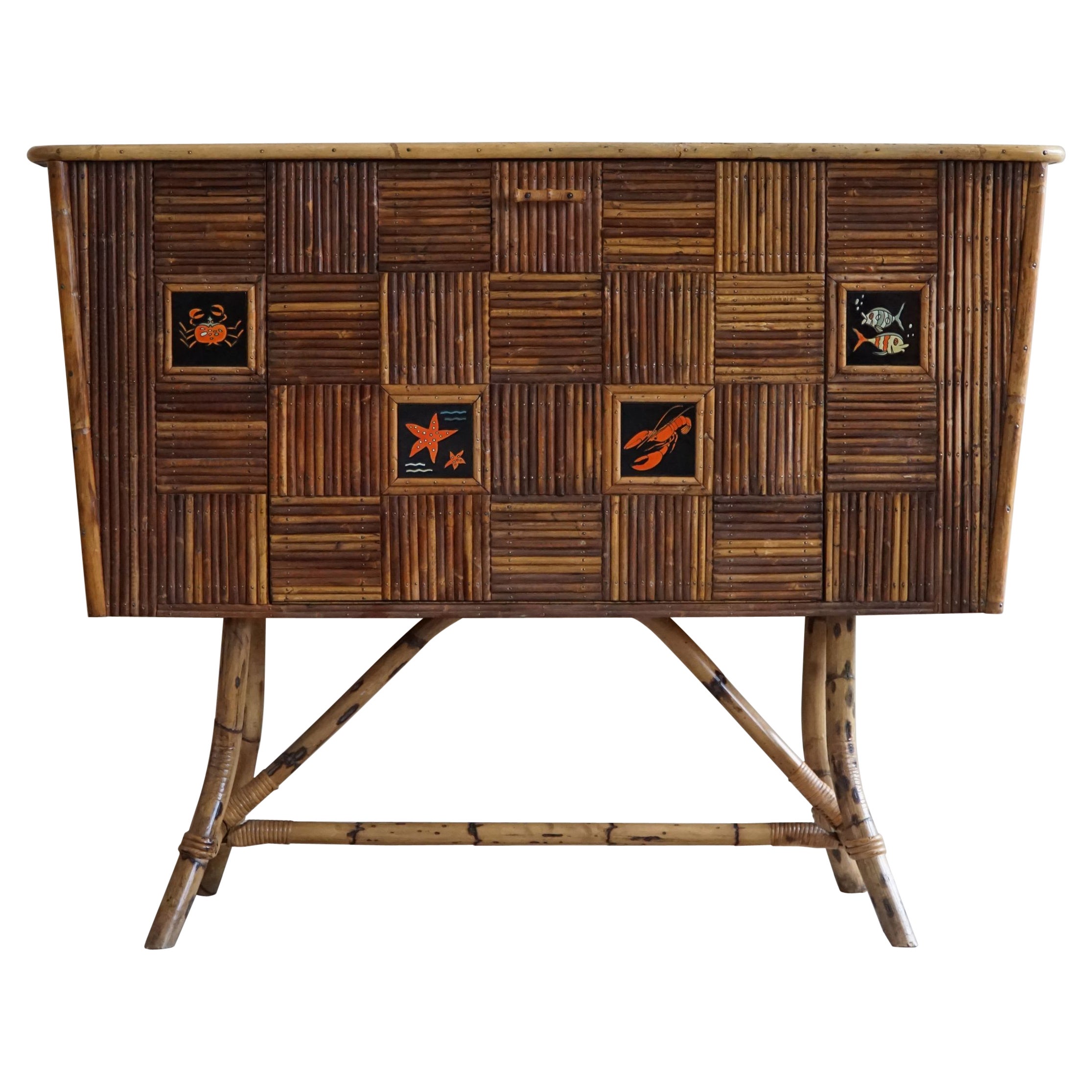 20th Century Rattan Cabinet Attributed to Audoux & Minet, Made in France