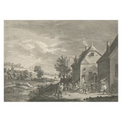 Impression ancienne d'origine représentant des personnes jouant aux jeux en Flandre, Belgique, 1774