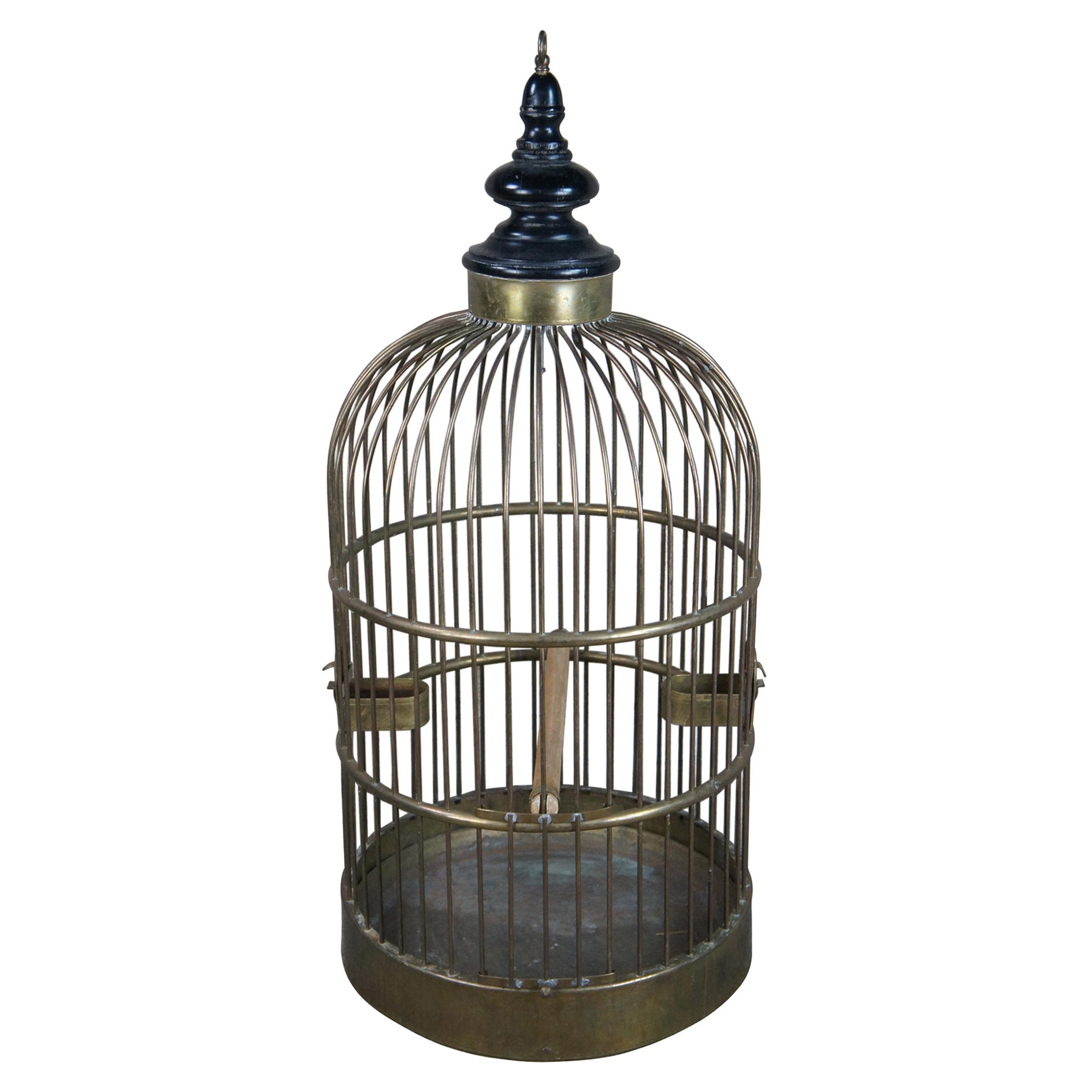 Monumental Antique French Victorian Brass Hanging Dome Top Birdcage