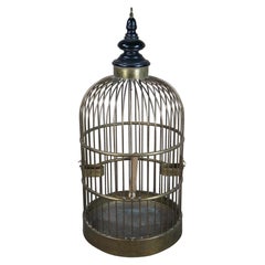 Monumental Antique French Victorian Brass Hanging Dome Top Birdcage