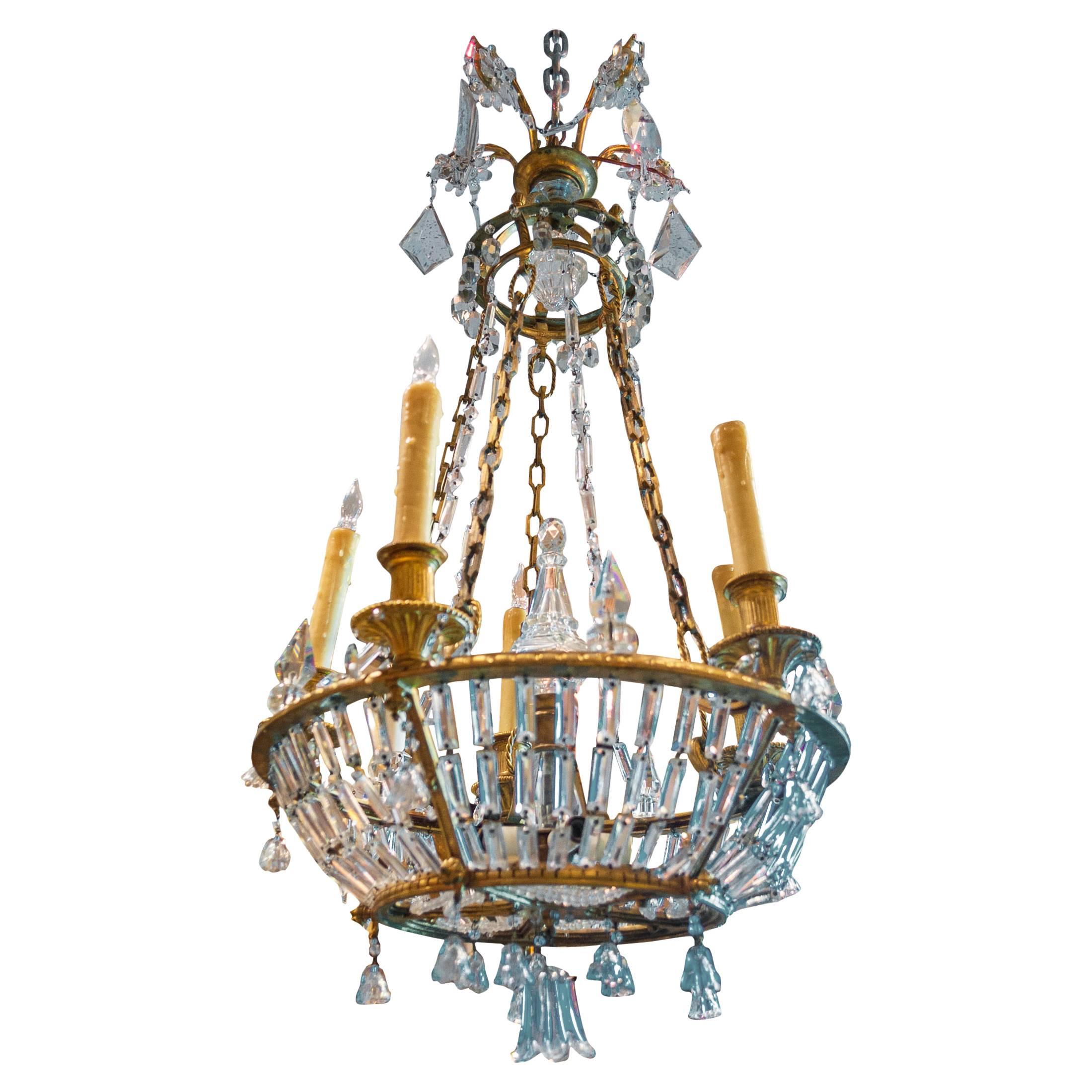 Fantastic Baltic or Russian Crystal and Bronze Ten-Light Chandelier