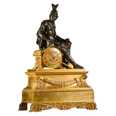 Charles X Gilt and Patinated Bronze Figural Mantel Clock