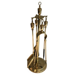Neoclassical Style Brass Fireplace Tools, French, Circa 1970