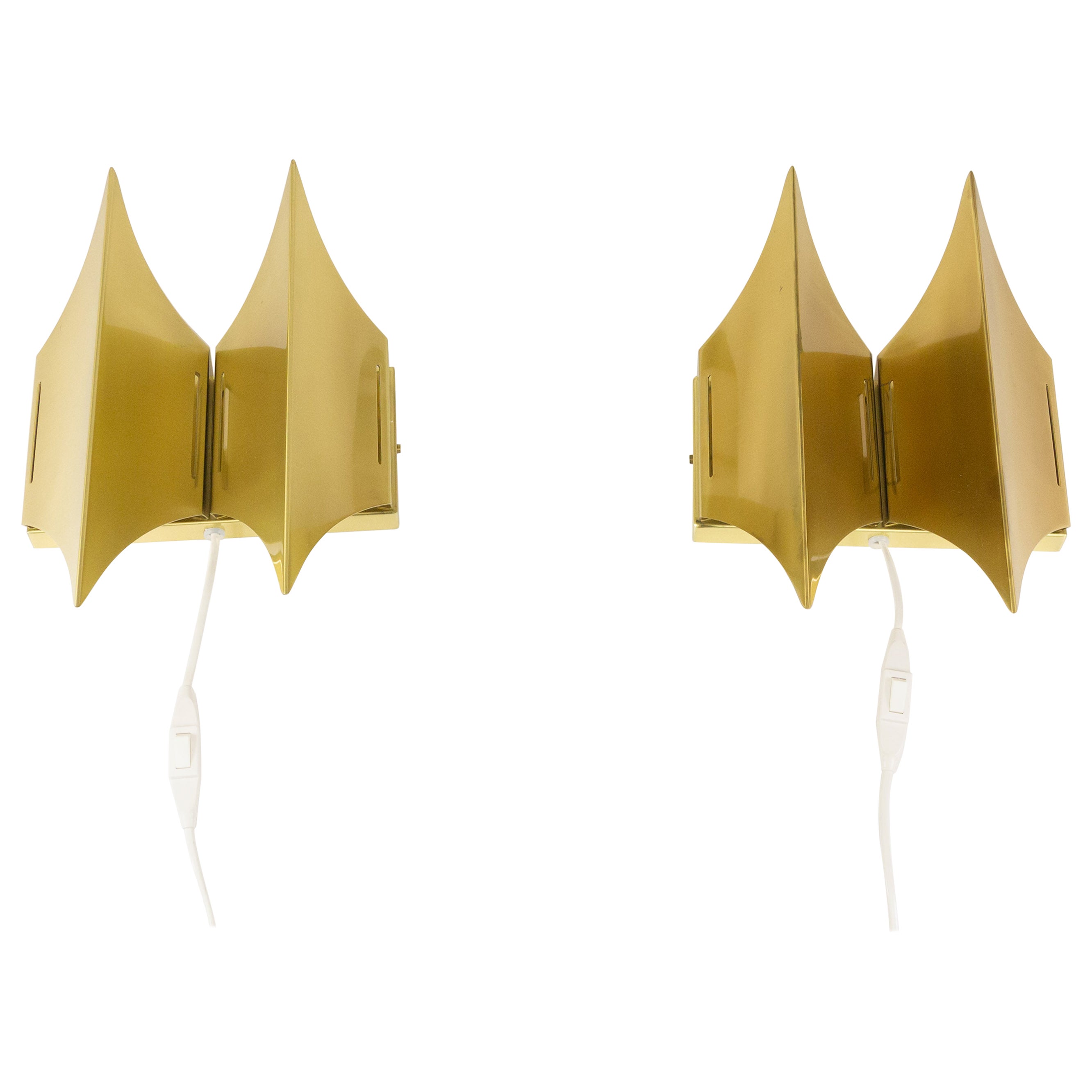 Pair of Brass Gothic II Wall Lamps by Lyfa, 1960s For Sale