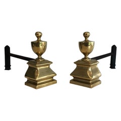 Neoclassical Style Brass Andirons, French, circa 1970