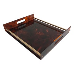 Tortoise Shell Style Lucite and Brass Tray, French, circa 1970