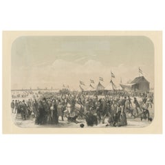 Antique Print of Ice Skating Scene on the River Maas in Rotterdam, the Netherlands, 1855