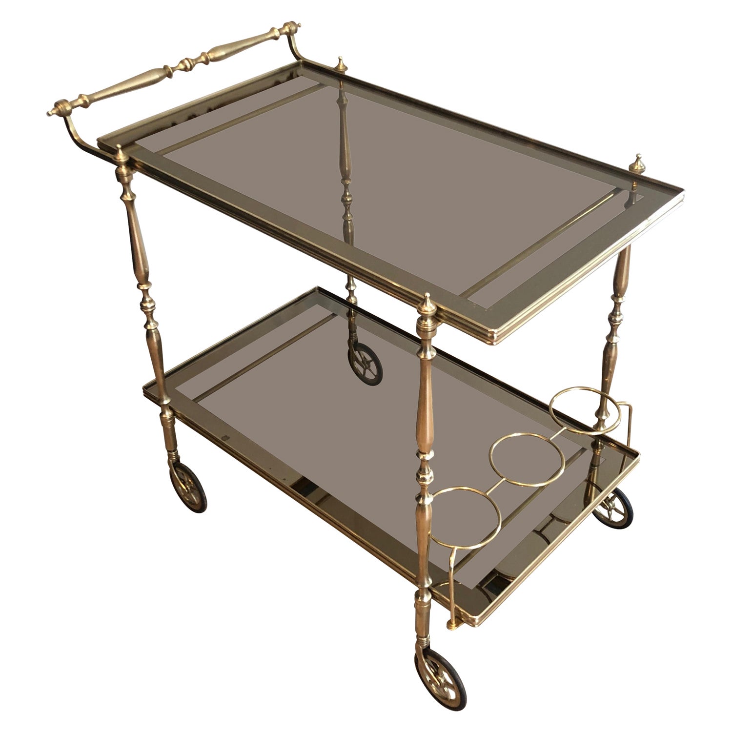 Neoclassical Style Brass and Smoked Glass Bar Cart in the Style of Maison Jansen