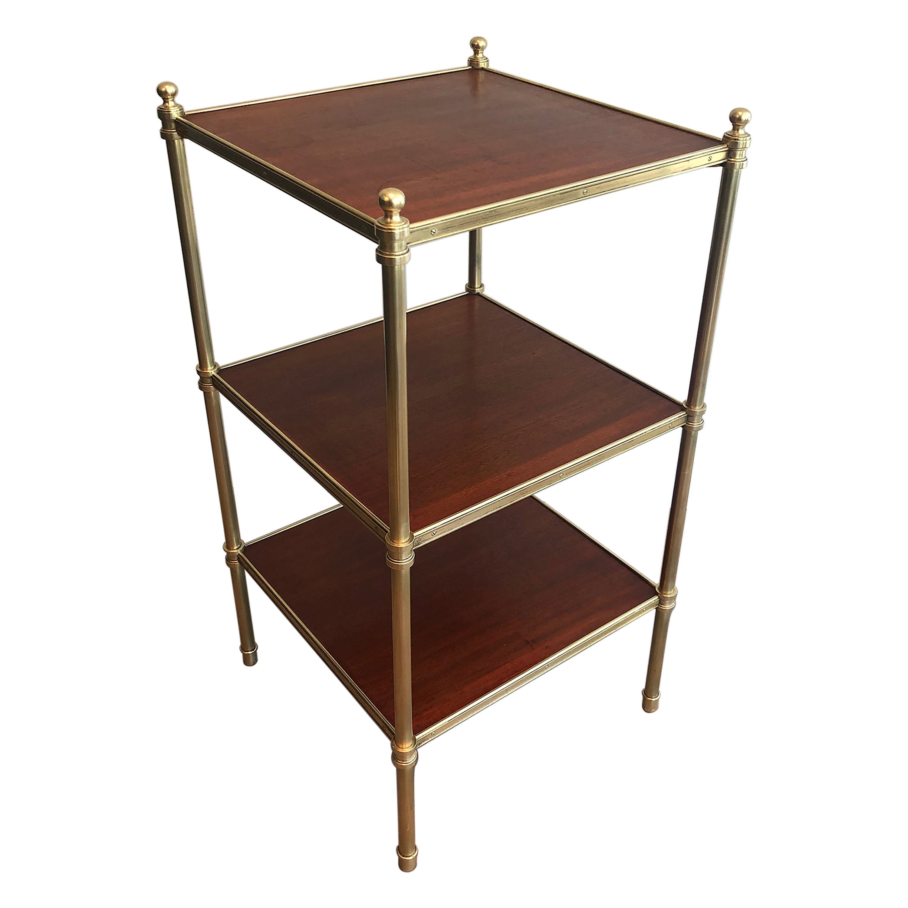 Three Tiers Mahogany and Brass Side Table by Maison Jansen For Sale