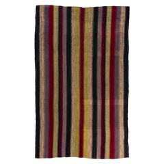 6.2x10 Ft Vintage Striped Colorful Kilim, Hand-Woven Wool Carpet. Flat-weave Rug