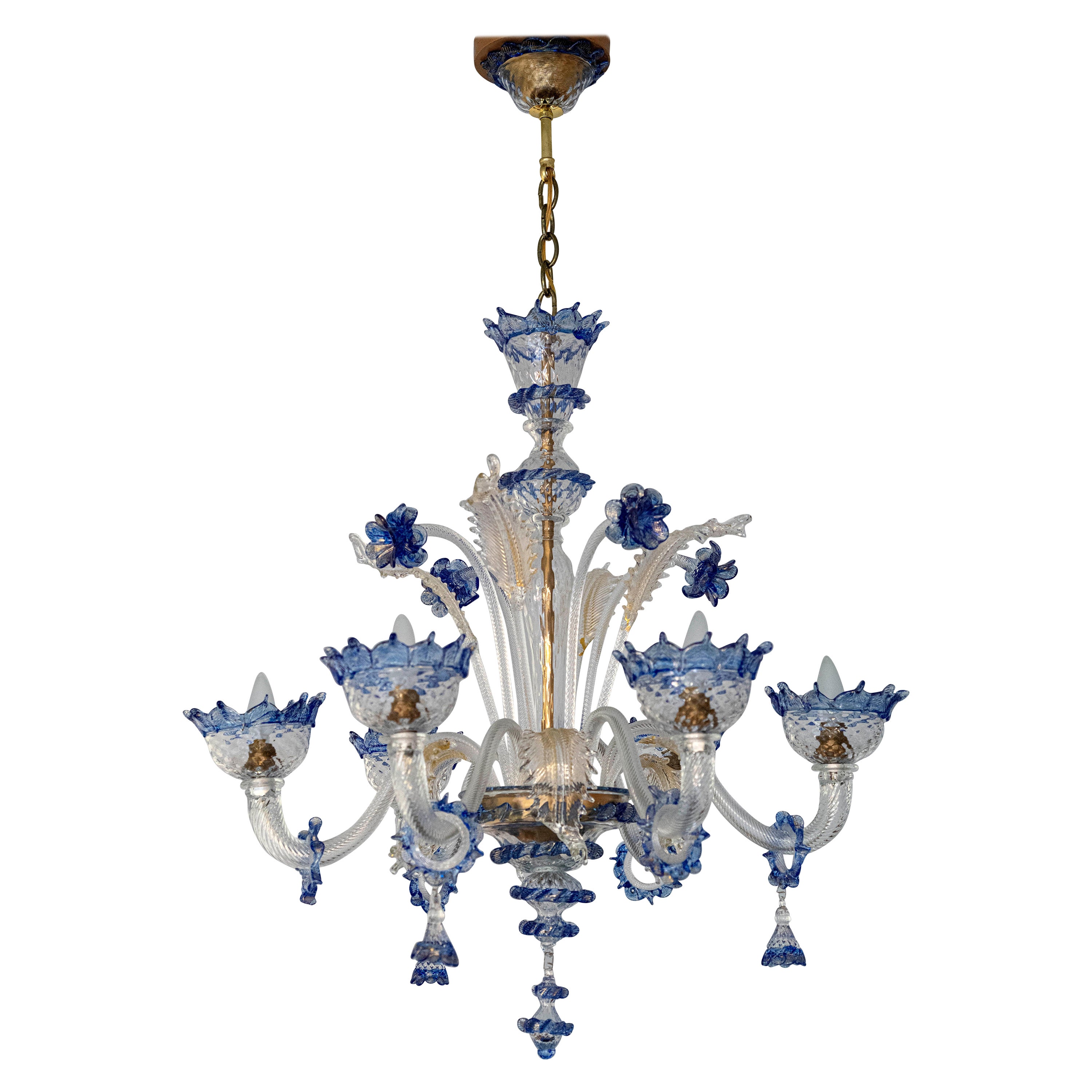Venetian Italian Chandelier Blue Murano 6 Light Vintage