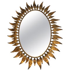 Gilt Metal Oval Sunburst Mirror, French, circa 1970