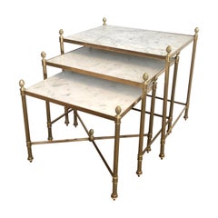 Set of 3 Neoclassical Style Brass Nesting Tables, French Work by Maison Jansen