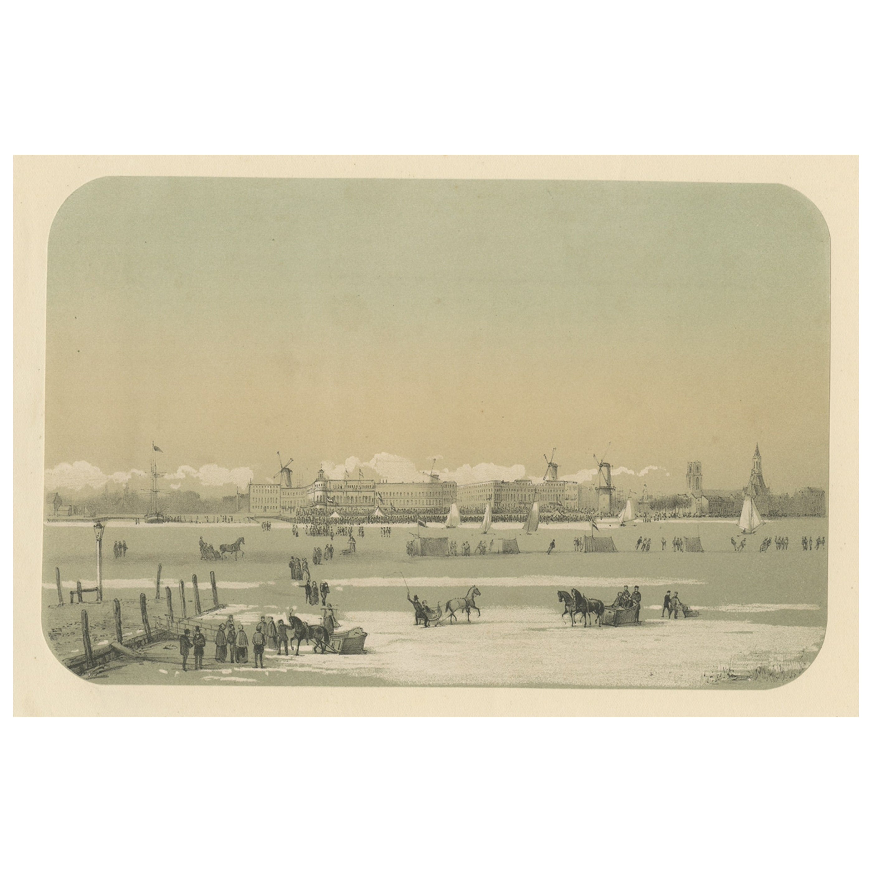 Ice Skating Activities Near Katendrecht and Rotterdam, The Netherlands, 1855 For Sale