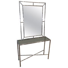 Faux-Bamboo Chrome Console and Matching Mirror, Maison Baguès Style