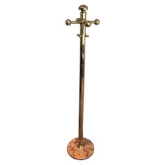 Brass Coat Rack on a Round Marble Base, French Work, circa 1970
