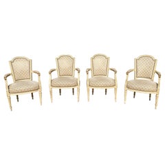 XVIIIe siècle, Suite de 4 fauteuils cabriolet laqués Louis XVI