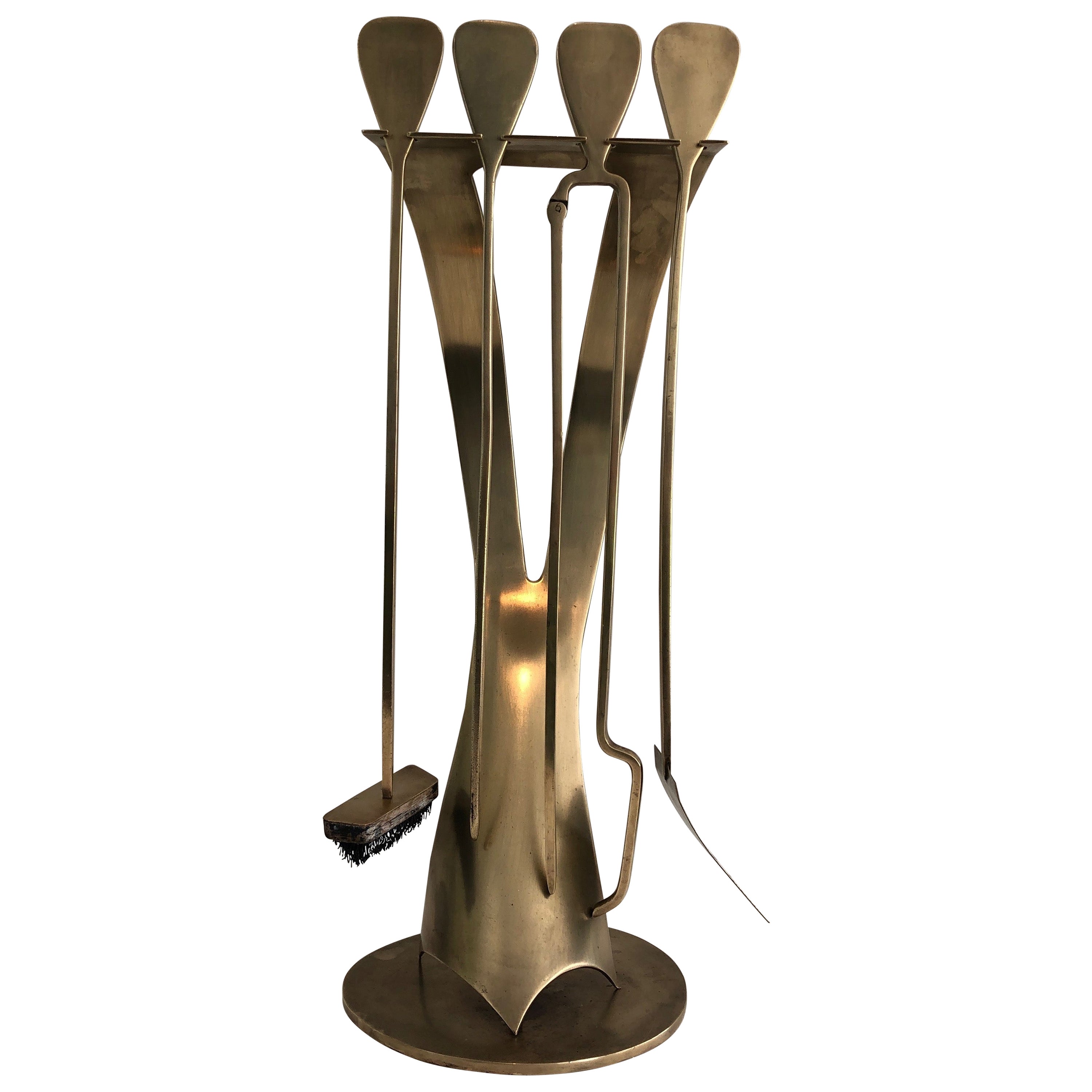 Brass Horse Heads Fireplace Tools on Stand, French, Circa 1970 at 1stDibs